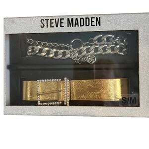 Steve Madden Metallic Belt Bundle Gold & Chunky Silver Chain Belt